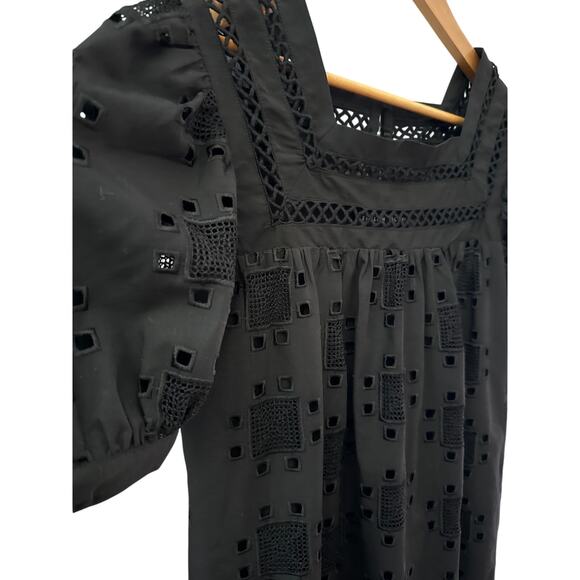 English Factory Embroidered Cotton Eyelet Shift Dress In Black Size‎ XS - Picture 9 of 12